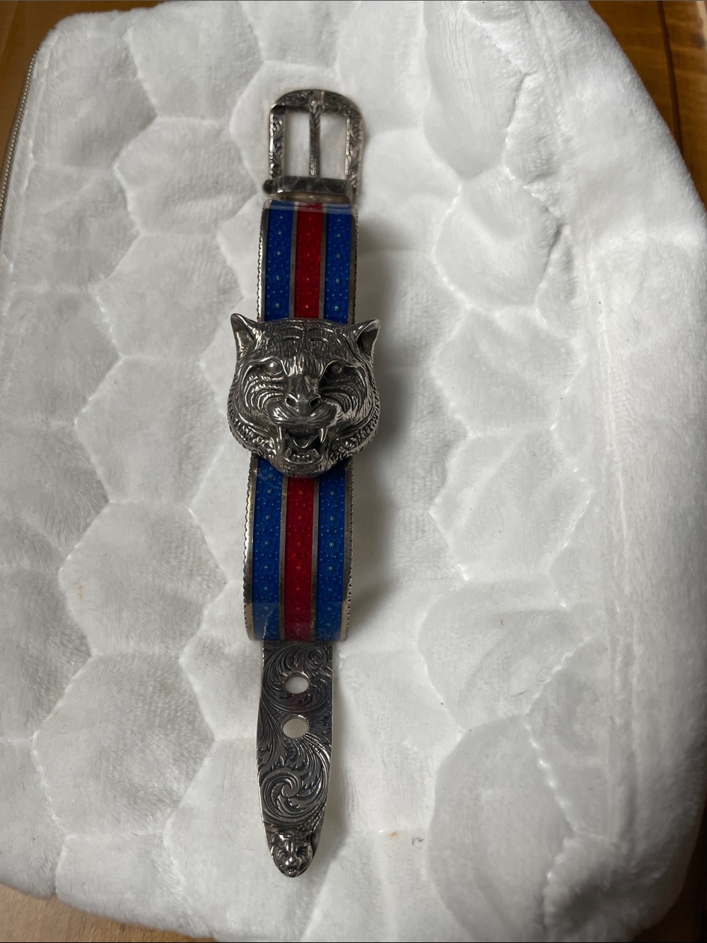 Gucci Le Marche des Merveilles Blue Red Silver Tiger Bracelet Watch